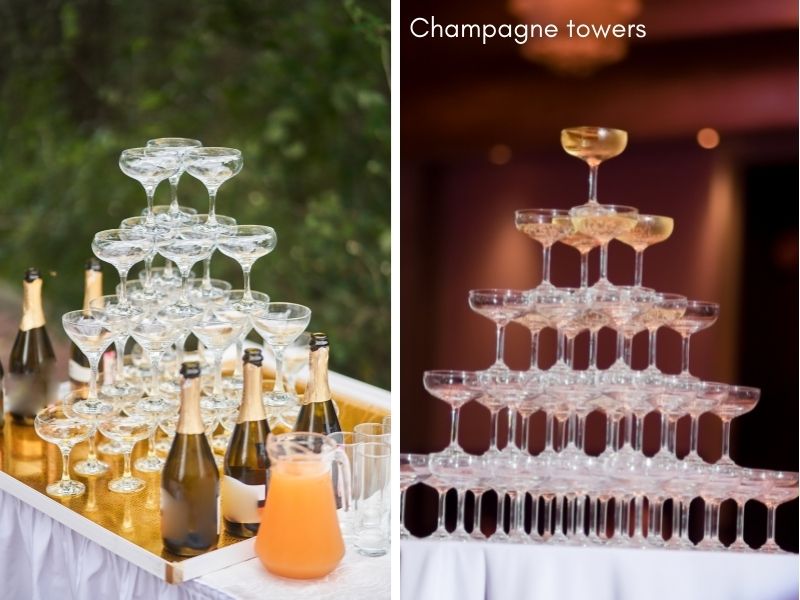 Champagne towers for 20s themed wedding
